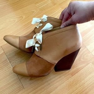 Anthropologie leather boots with ribbon tie